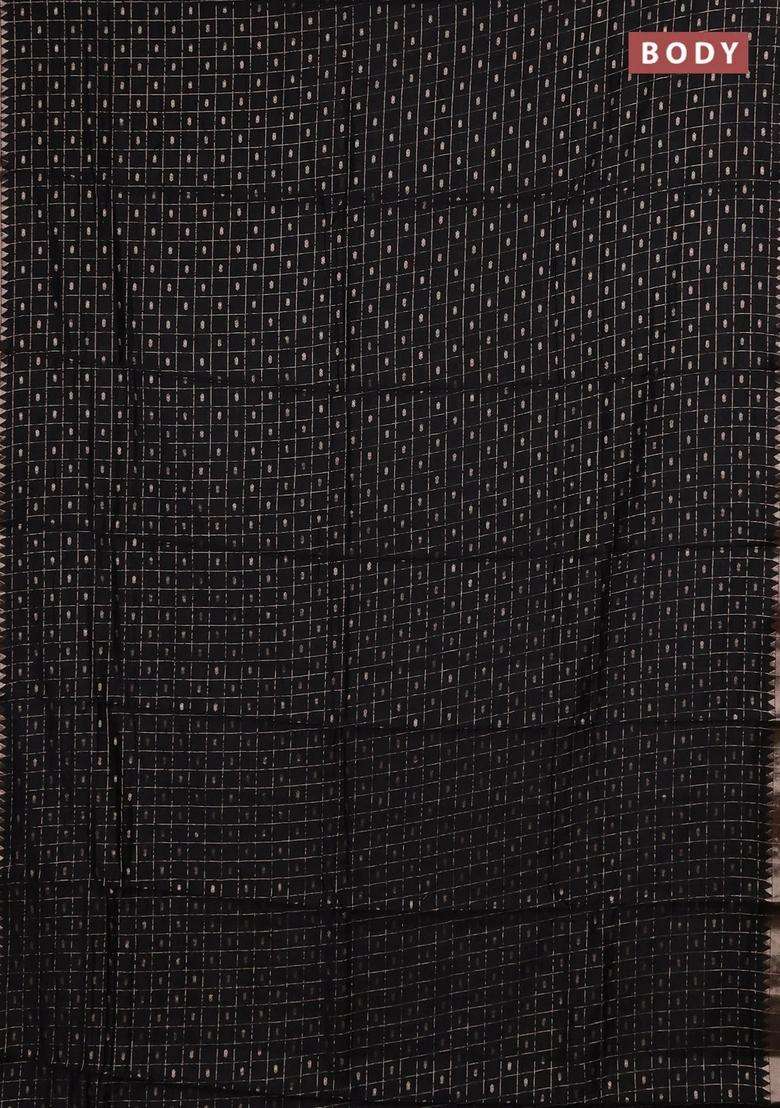 Semi Chanderi Silk Cotton Saree Black And Deep Maroon With Allover Zari Checks Buttas And Zari Woven Border With Buttas And Brocade Design For Women - Indya