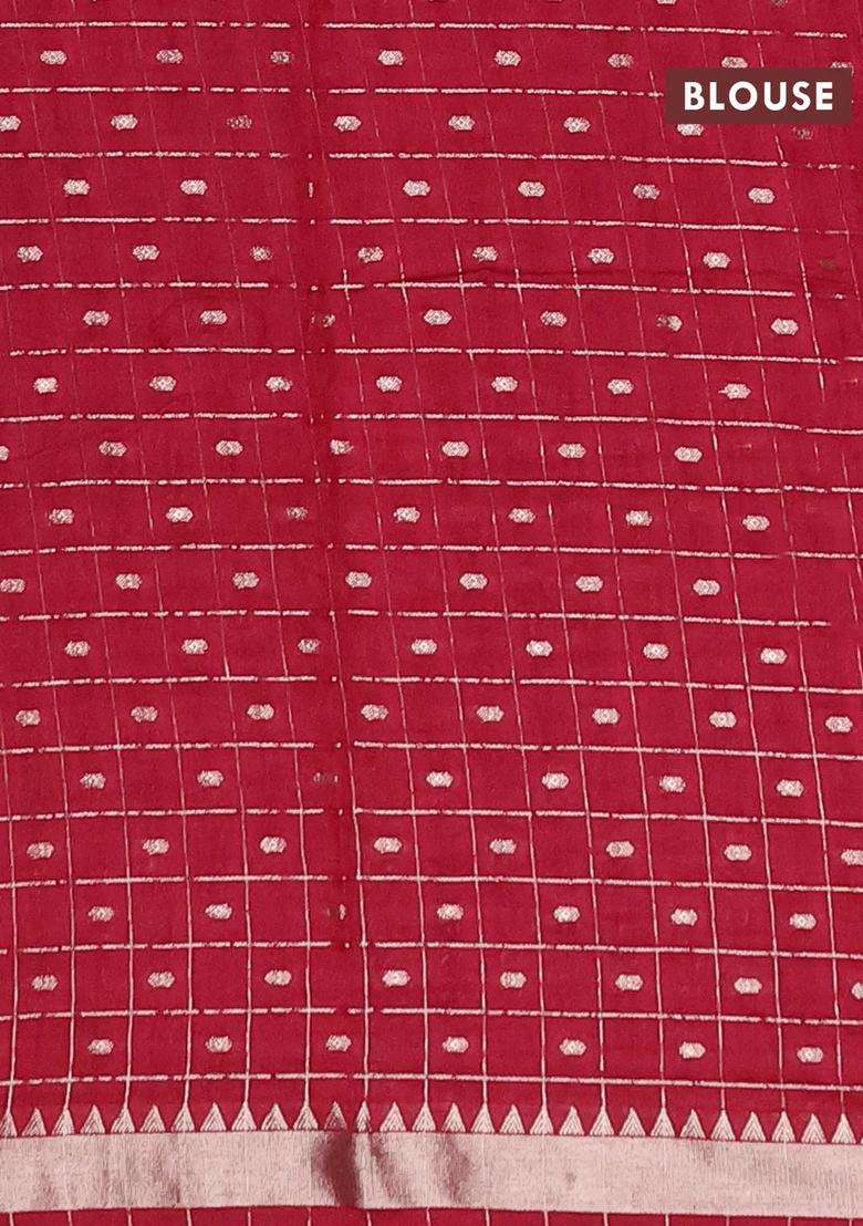 Semi Chanderi Silk Cotton Saree Black And Deep Maroon With Allover Zari Checks Buttas And Zari Woven Border With Buttas And Brocade Design For Women - Indya