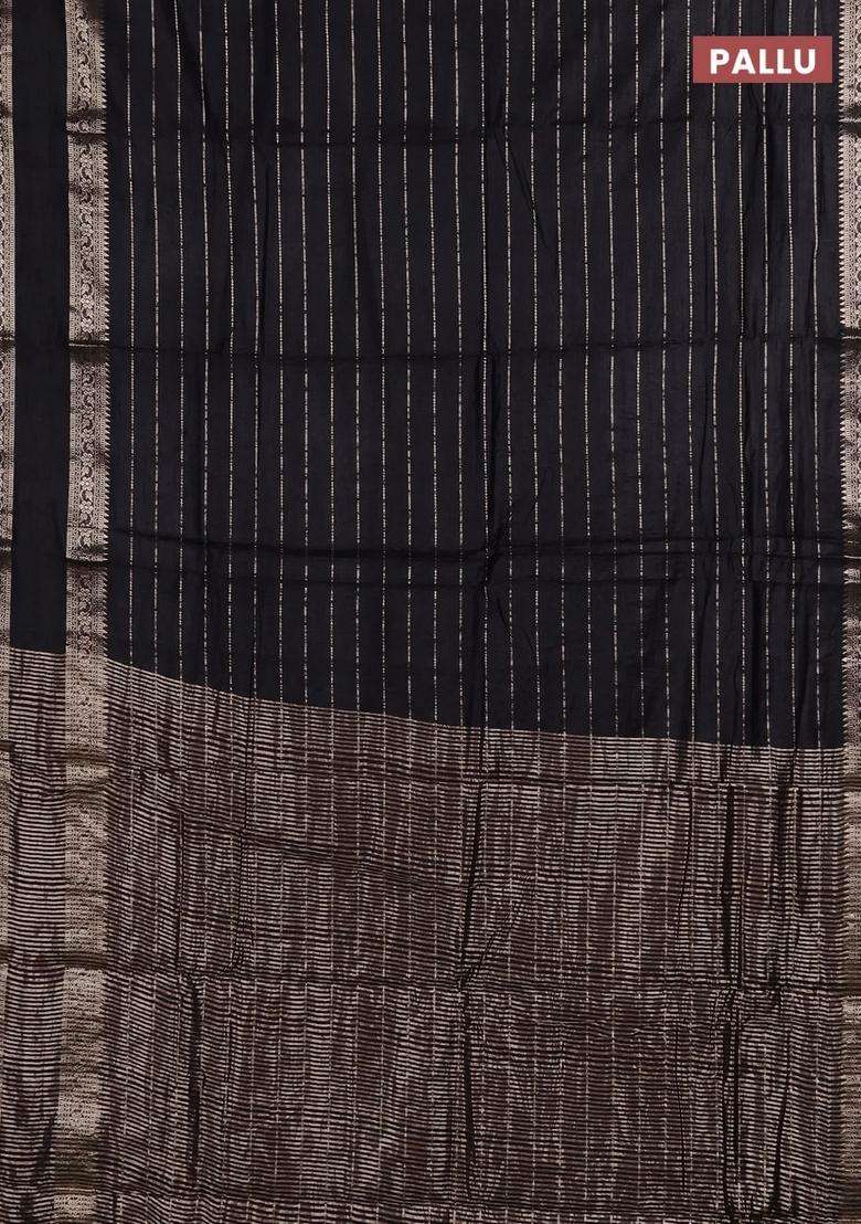 Semi Chanderi Silk Cotton Saree Black And Maroon With Allover Zari Weaves And Rettapet Zari Woven Border With Traditional Woven Design For Women - Indya