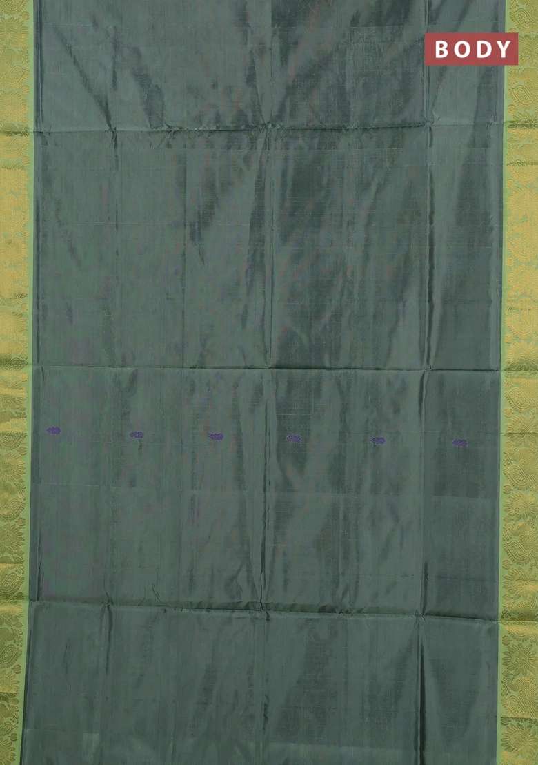 Banana Pith Art Silk Saree Grey And Fluorescent Green With Thread Woven Buttas And Zari Woven Border With Buttas And Brocade Design For Women - Indya