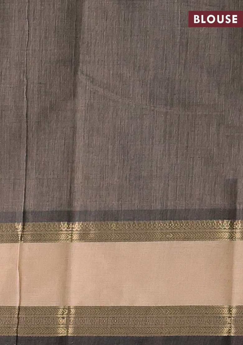 Kanchi Cotton Saree Grey And Sandal With Zari Woven Buttas And Rettapet Zari Woven Border With Buttas And Brocade Design For Women - Indya