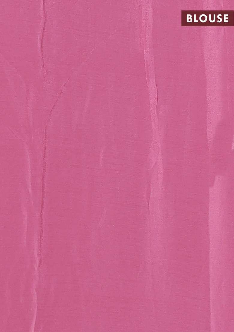 Chiffon Saree Pink Shade With Allover Floral Embroidery Buttas And Lace Work Border With Embroidered Design For Women - Indya