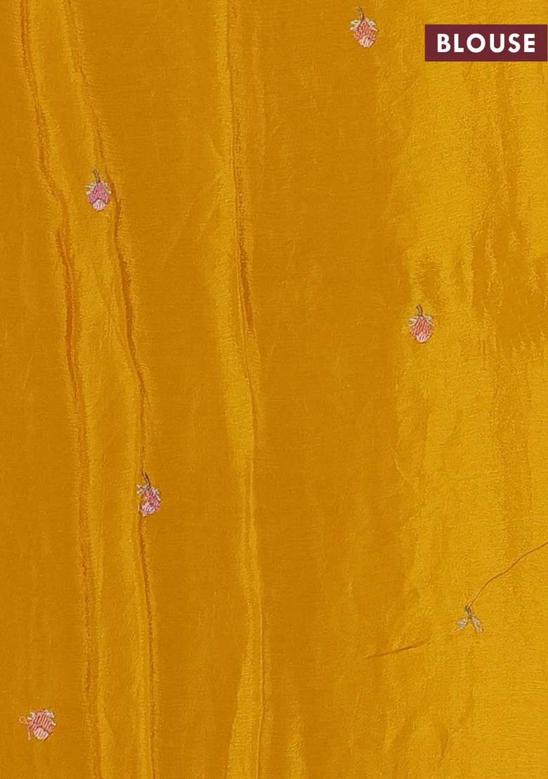 Chiffon Saree Mustard Yellow With Allover Floral Embroidery Work And Zari Woven Border With Embroidered Design For Women - Indya