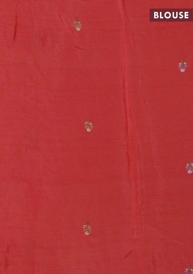 Chiffon Saree Peach Orange With Allover Floral Embroidery Work And Zari Woven Border With Embroidered Design For Women - Indya