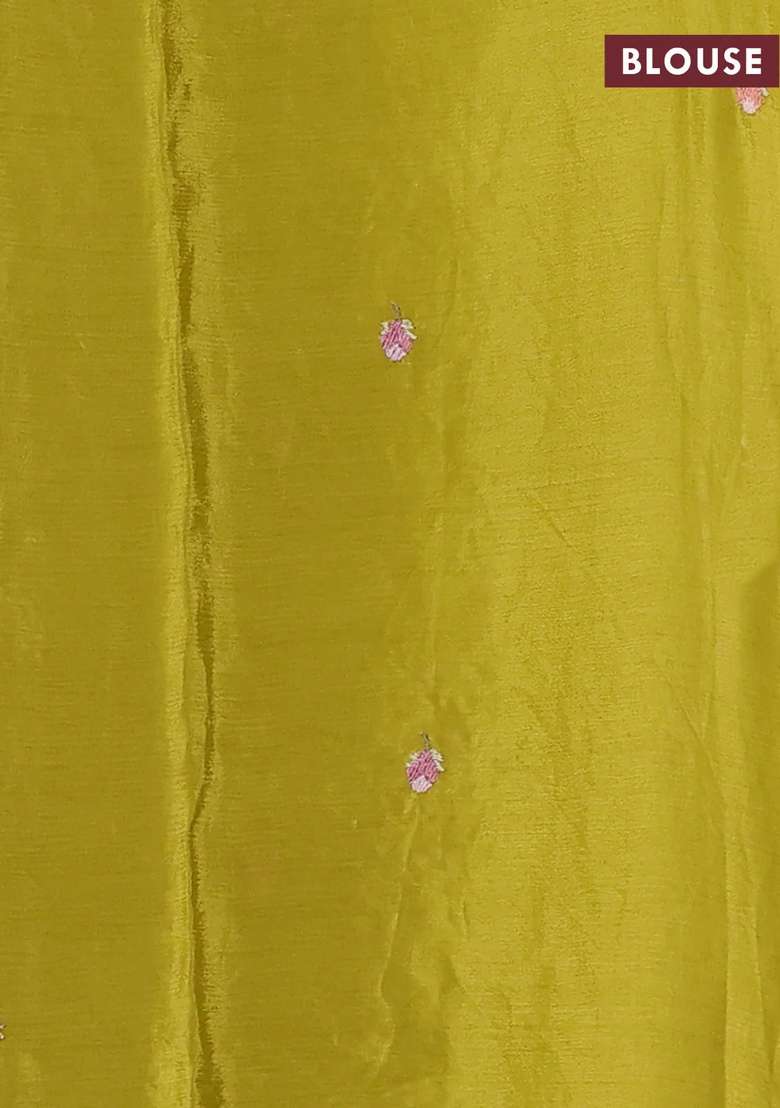 Chiffon Saree Lime Green With Allover Floral Embroidery Work And Zari Woven Border With Embroidered Design For Women - Indya