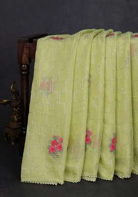 Chiffon Saree Pista Green With Sequin Embroidery Work And Lace Work Border With Embroidered Design For Women