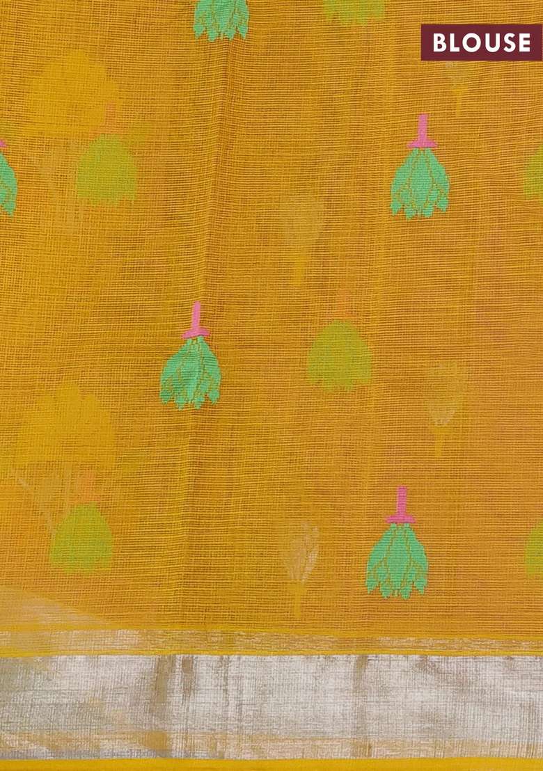 Pure Zari Kota Silk Cotton Saree Purple And Yellow With Allover Silver Thread Woven Buttas And Zari Woven With Buttas And Brocade Design For Women - Indya
