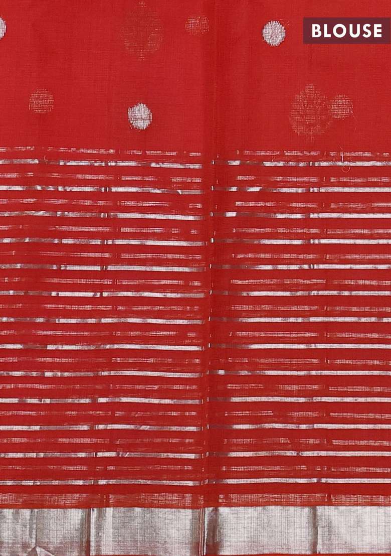 Pure Zari Kota Silk Cotton Saree Pink And Orange With Silver Zari Woven Buttas And Long Silver Zari Woven With Buttas And Brocade Design For Women - Indya
