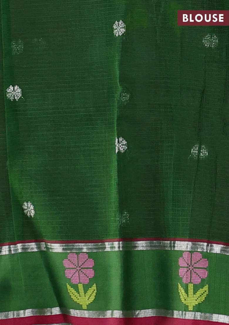 Pure Zari Kota Silk Cotton Saree Dual Shade Of Pink And Green With Allover Silver Thread Woven Buttas And With Buttas And Brocade Design For Women - Indya