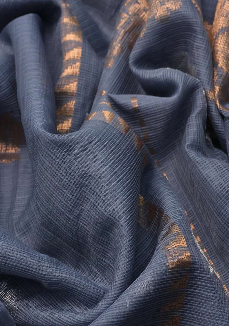 Pure Zari Kota Silk Cotton Saree Grey And Maroon With Allover Silver Zari Woven Buttas And Rettapet Zari With Buttas And Brocade Design For Women - Indya
