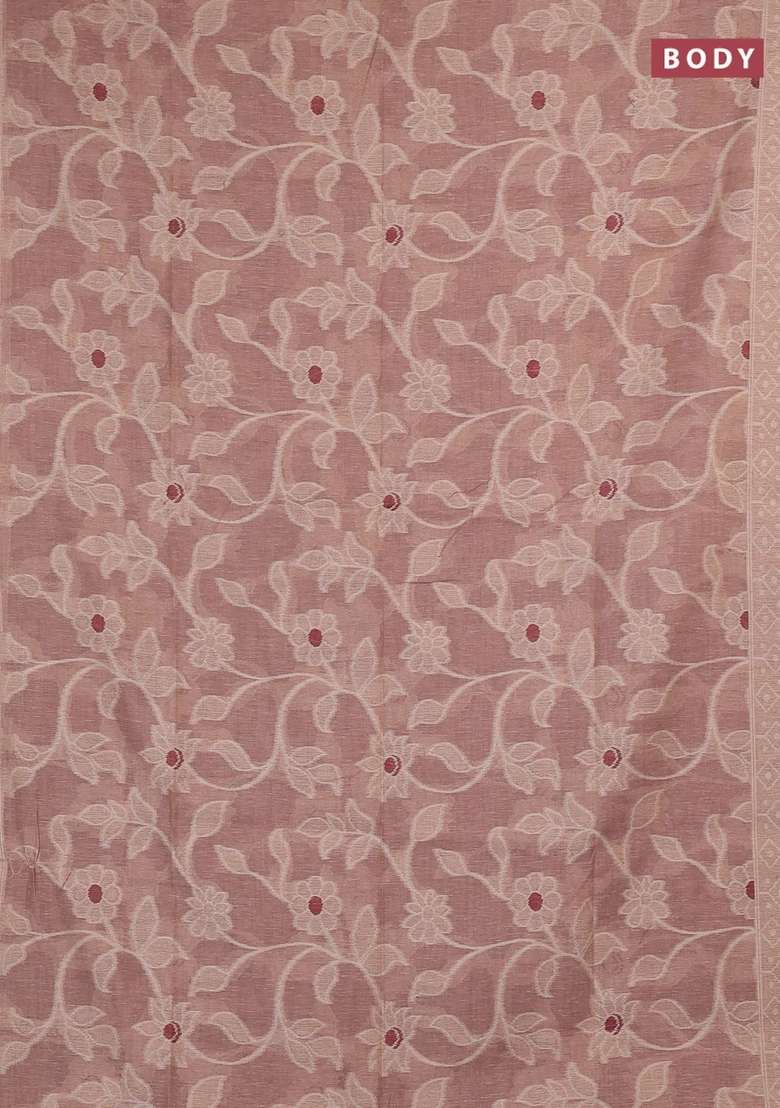 Jamdhani Cotton Saree Pastel Pink And Maroon With Allover Thread Weaves And Jamdhani Pallu With Traditional Woven Design For Women - Indya