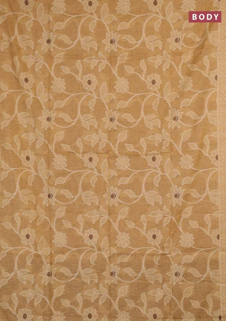 Jamdhani Cotton Saree Sandal And Brown With Allover Thread Weaves And Jamdhani Pallu With Traditional Woven Design For Women - Indya