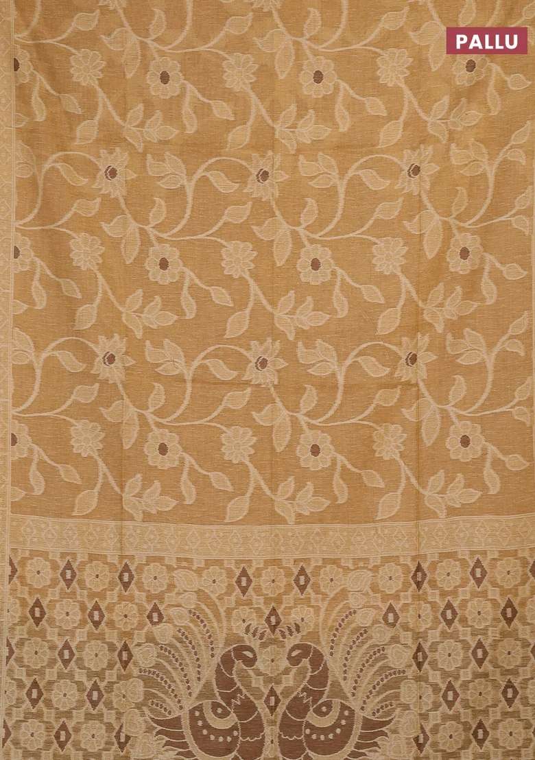 Jamdhani Cotton Saree Sandal And Brown With Allover Thread Weaves And Jamdhani Pallu With Traditional Woven Design For Women - Indya
