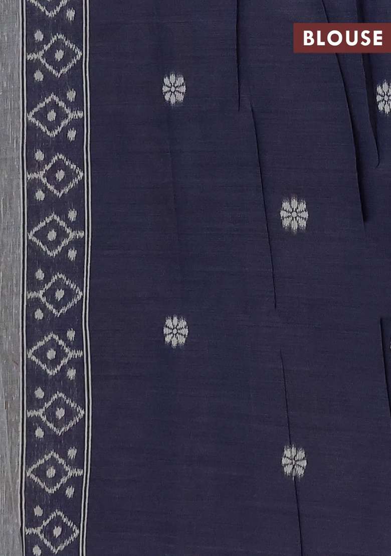 Jamdhani Cotton Saree Grey And Navy Blue With Allover Thread Weaves And Jamdhani Pallu With Traditional Woven Design For Women - Indya