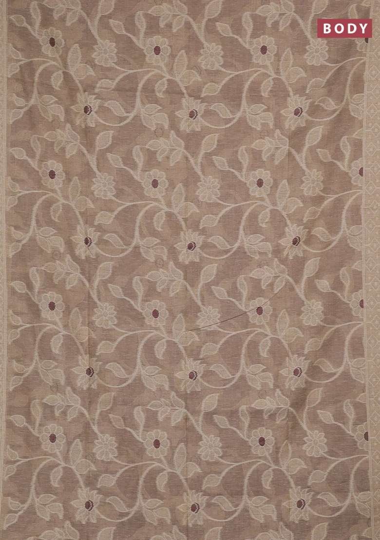 Jamdhani Cotton Saree Beige And Coffee Brown With Allover Thread Weaves And Jamdhani Pallu With Traditional Woven Design For Women - Indya