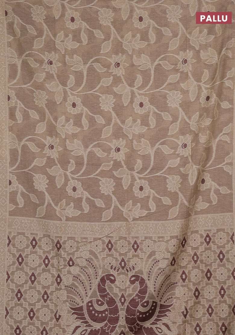 Jamdhani Cotton Saree Beige And Coffee Brown With Allover Thread Weaves And Jamdhani Pallu With Traditional Woven Design For Women - Indya