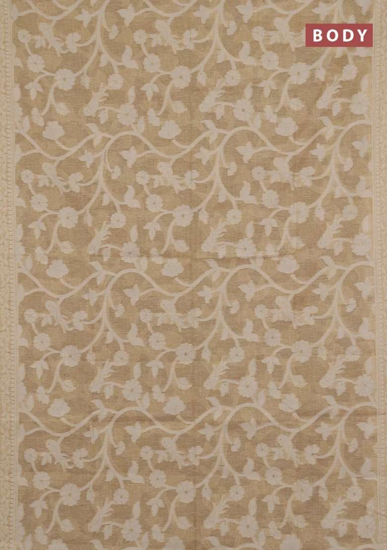 Jamdhani Cotton Saree Beige With Allover Thread Weaves And Jamdhani Pallu With Traditional Woven Design For Women - Indya