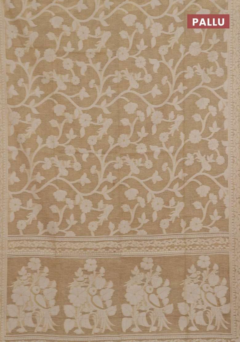 Jamdhani Cotton Saree Beige With Allover Thread Weaves And Jamdhani Pallu With Traditional Woven Design For Women - Indya