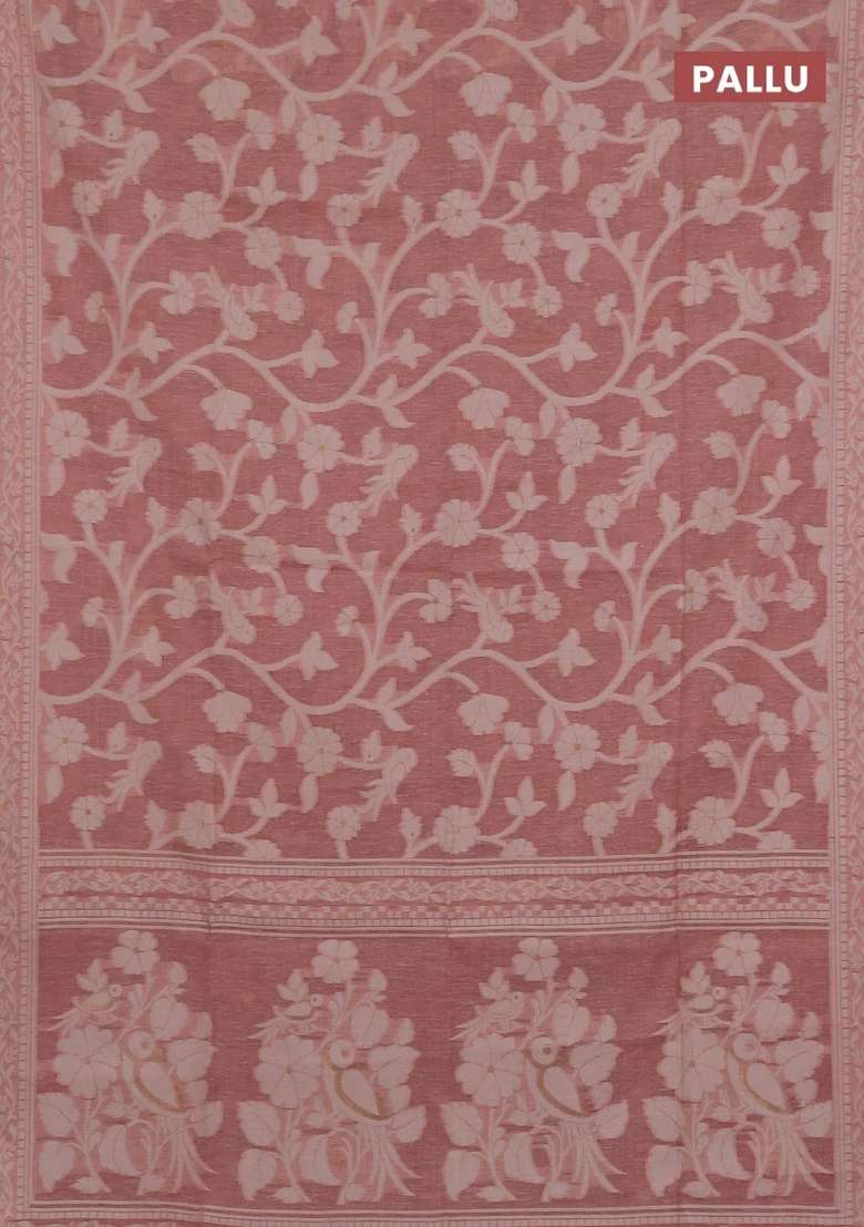 Jamdhani Cotton Saree Pastel Pink With Allover Thread Weaves And Jamdhani Pallu With Traditional Woven Design For Women - Indya
