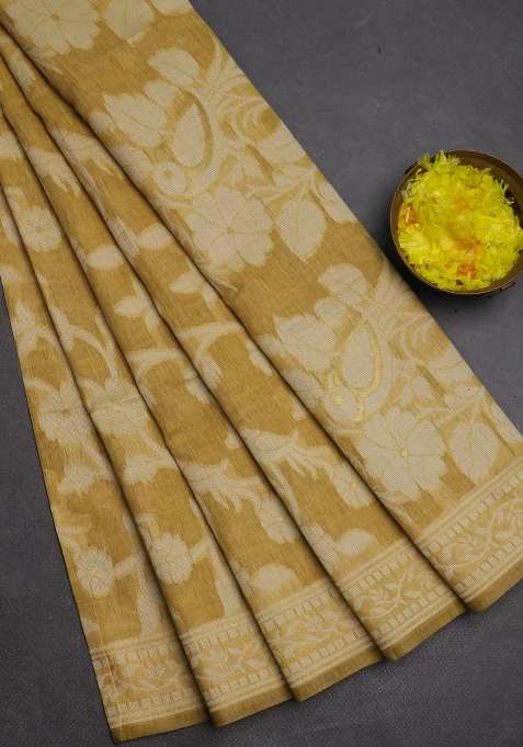 Jamdhani Cotton Saree Sandal With Allover Thread Weaves And Jamdhani Pallu With Traditional Woven Design For Women