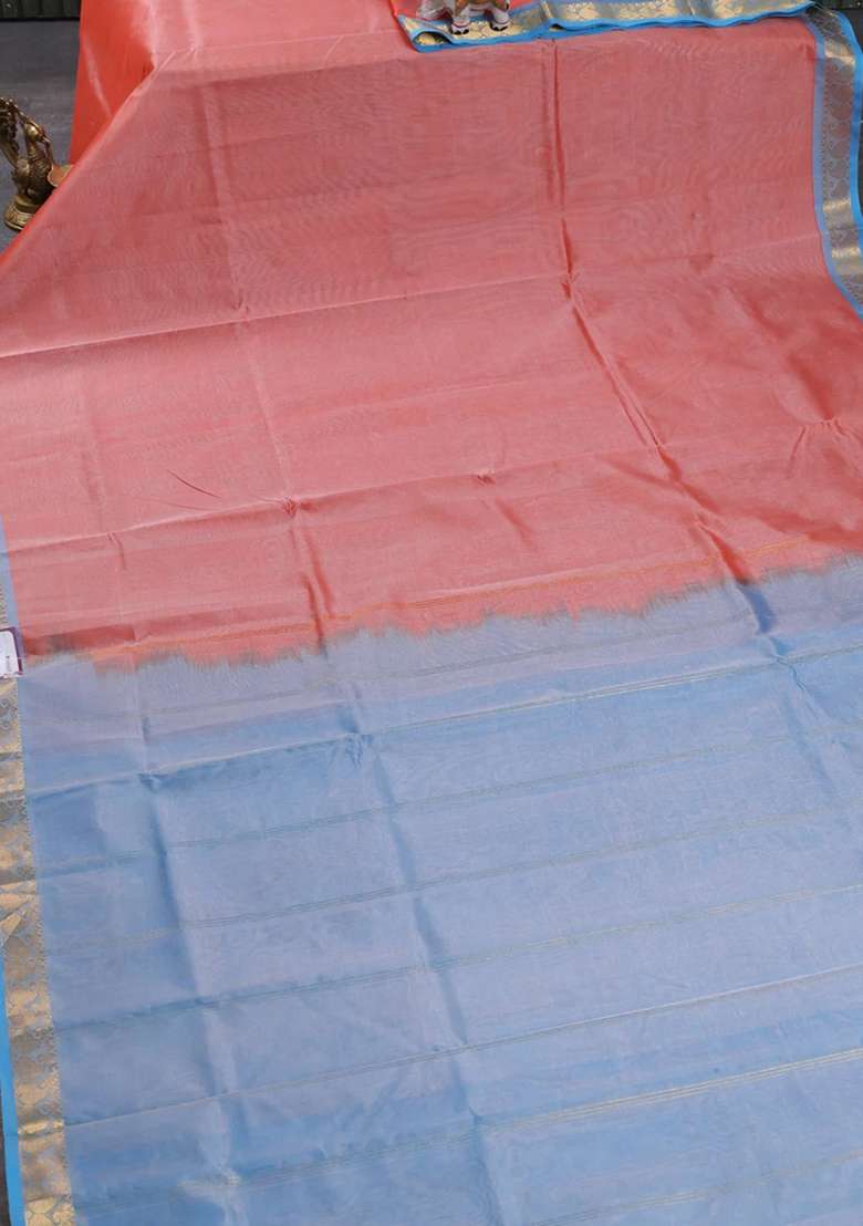 Silk Cotton Saree Rust Shade And Grey With Plain Body And Paisley Zari Woven Border With Traditional Woven Design For Women - Indya