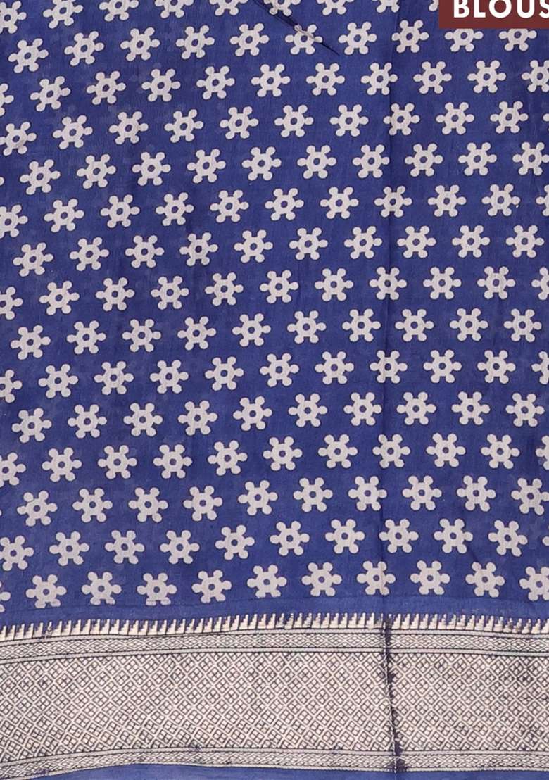 Assam Silk Saree Brown And Indigo Blue With Allover Ajrakh Prints And Zari Woven Border With Printed Design For Women - Indya