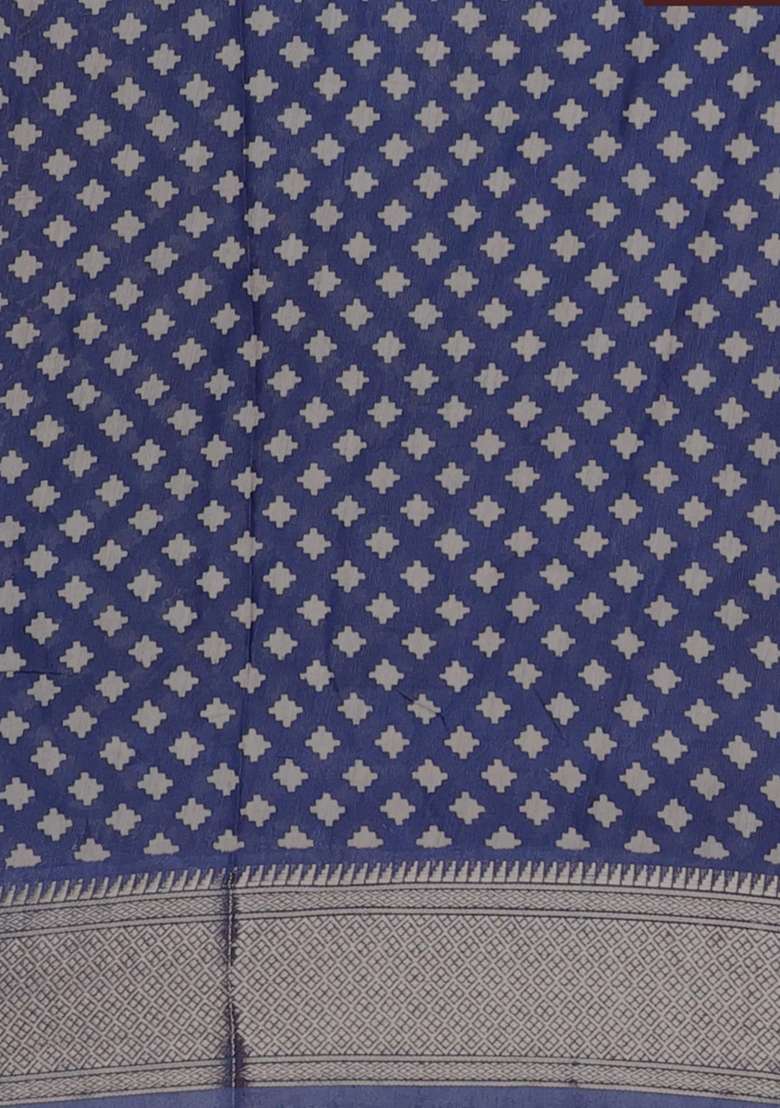 Assam Silk Saree Coffee Brown And Indigo Blue With Allover Ajrakh Prints And Zari Woven Border With Printed Design For Women - Indya