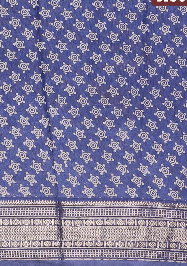 Assam Silk Saree Coffee Brown And Indigo Blue With Allover Ajrakh Prints And Zari Woven Border With Printed Design For Women - Indya