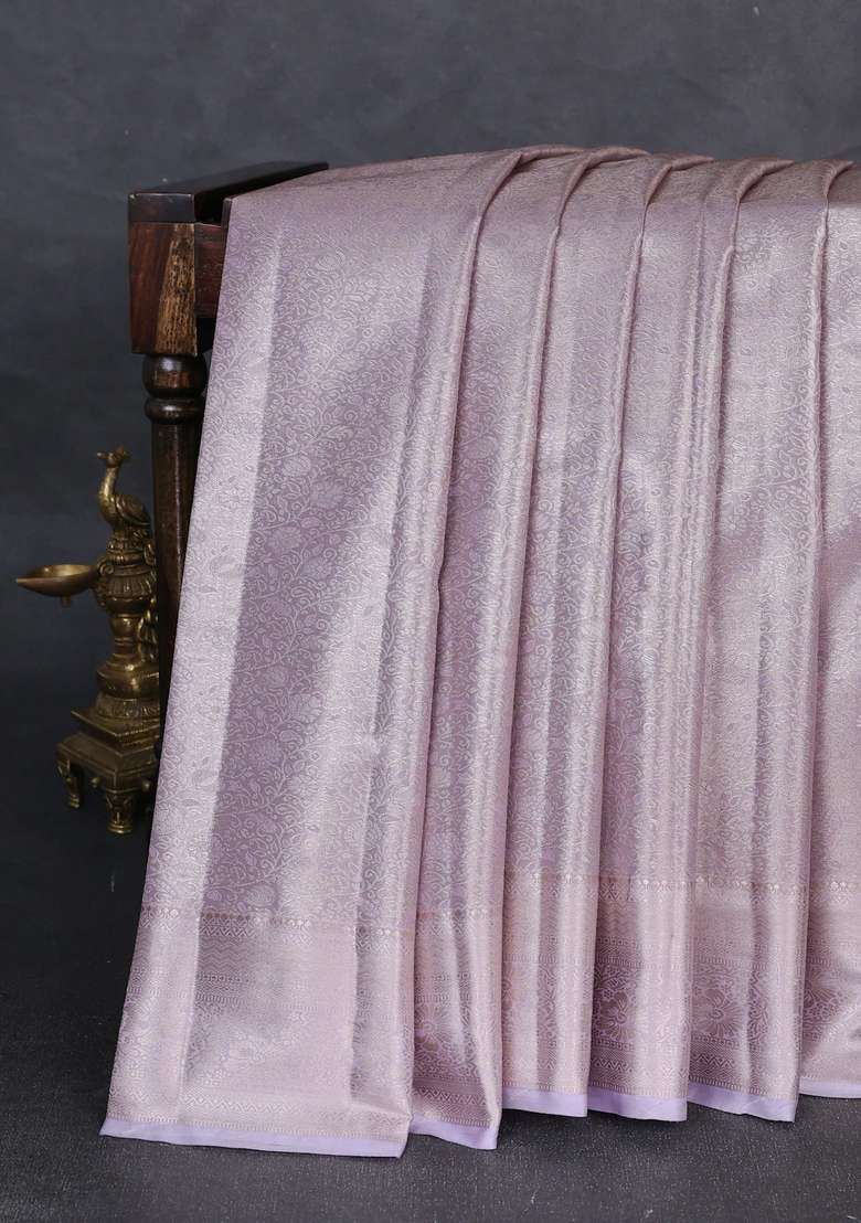 Bangalori Tissue Silk Saree Lavender With Allover Zari Woven Brocade Weaves And Zari Woven Border With Buttas And Brocade Design For Women - Indya