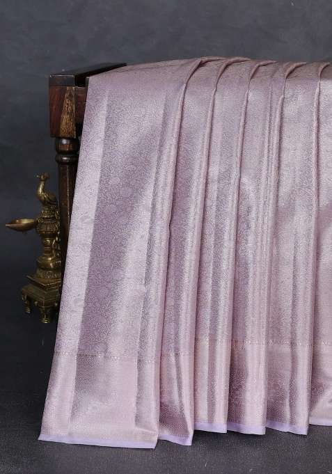 Bangalori Tissue Silk Saree Lavender With Allover Zari Woven Brocade Weaves And Zari Woven Border With Buttas And Brocade Design For Women