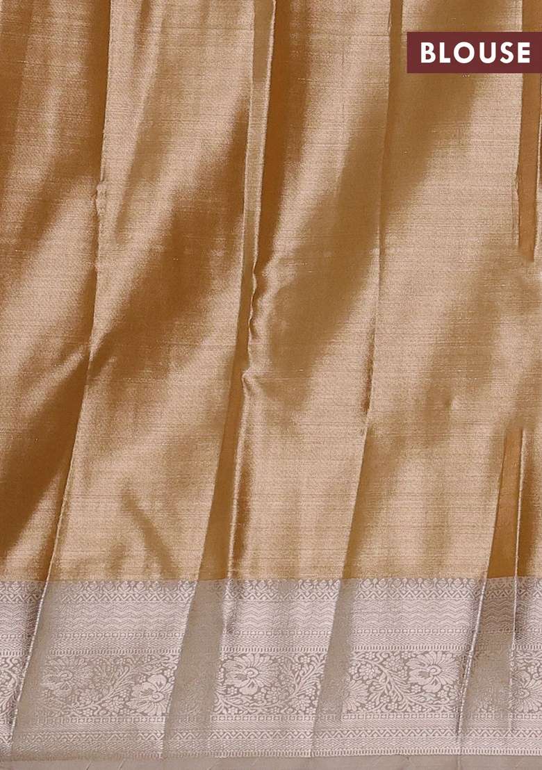 Bangalori Tissue Silk Saree Sandal With Allover Zari Woven Brocade Weaves And Zari Woven Border With Buttas And Brocade Design For Women - Indya