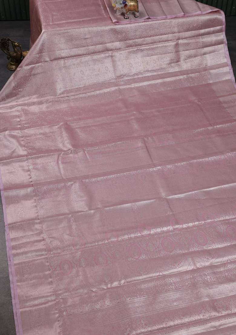 Bangalori Tissue Silk Saree Baby Pink With Allover Zari Woven Brocade Weaves And Zari Woven Border With Buttas And Brocade Design For Women - Indya