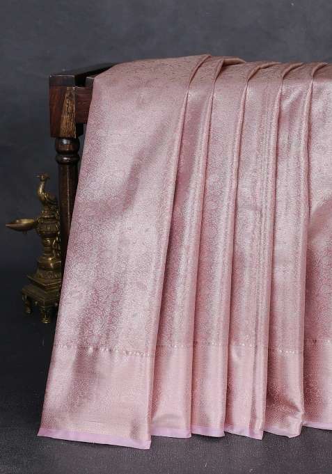 Bangalori Tissue Silk Saree Baby Pink With Allover Zari Woven Brocade Weaves And Zari Woven Border With Buttas And Brocade Design For Women