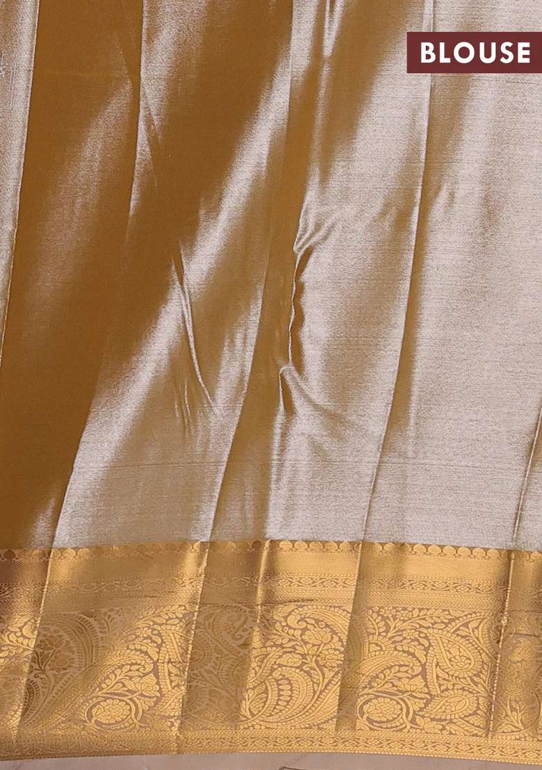 Bangalori Tissue Silk Saree Beige With Allover Zari Woven Brocade Weaves And Zari Woven Border With Buttas And Brocade Design For Women - Indya