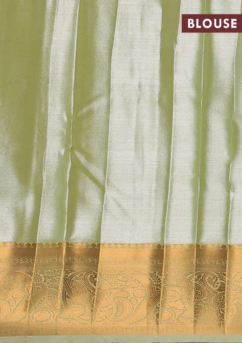 Bangalori Tissue Silk Saree Pista Green And Cream With Allover Zari Woven Brocade Weaves And Zari Woven With Buttas And Brocade Design For Women - Indya
