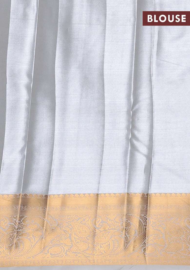 Bangalori Tissue Silk Saree Grey And Off White With Allover Zari Woven Brocade Weaves And Zari Woven Border With Buttas And Brocade Design For Women - Indya