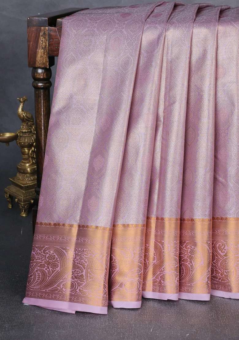 Bangalori Tissue Silk Saree Baby Pink With Allover Zari Woven Brocade Weaves And Zari Woven Border With Buttas And Brocade Design For Women - Indya