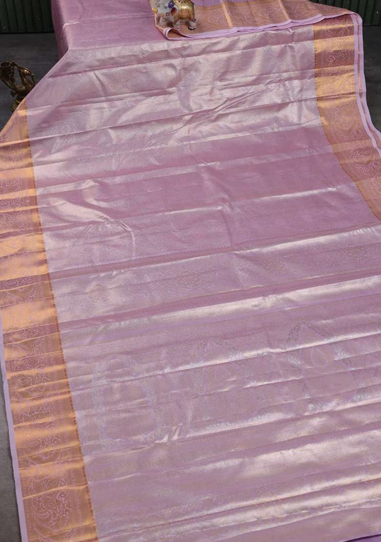 Bangalori Tissue Silk Saree Baby Pink With Allover Zari Woven Brocade Weaves And Zari Woven Border With Buttas And Brocade Design For Women - Indya
