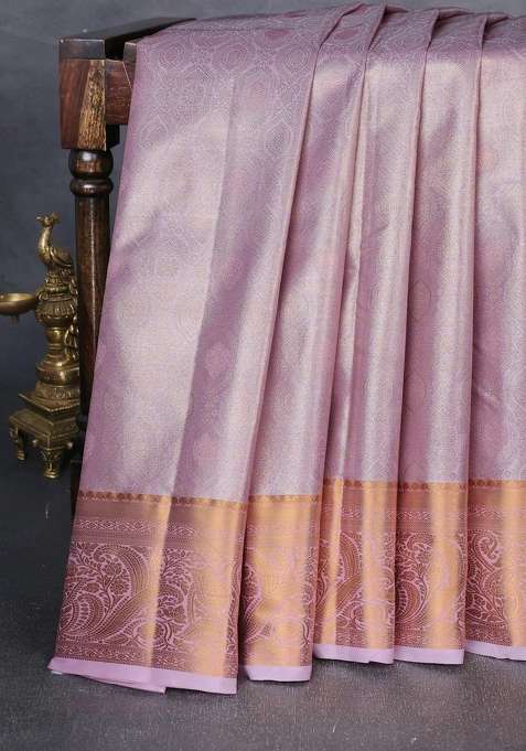 Bangalori Tissue Silk Saree Baby Pink With Allover Zari Woven Brocade Weaves And Zari Woven Border With Buttas And Brocade Design For Women