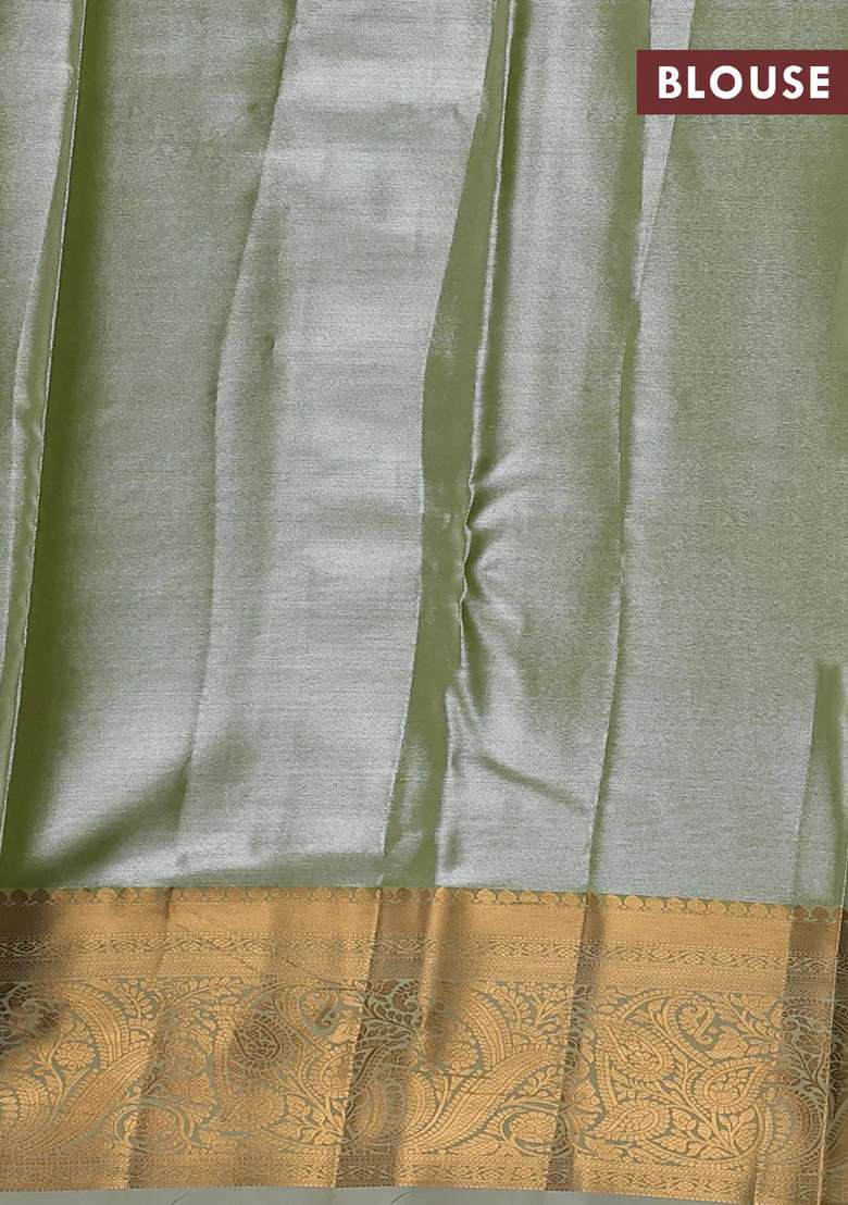 Bangalori Tissue Silk Saree Pastel Green With Allover Zari Woven Brocade Weaves And Zari Woven Border With Buttas And Brocade Design For Women - Indya