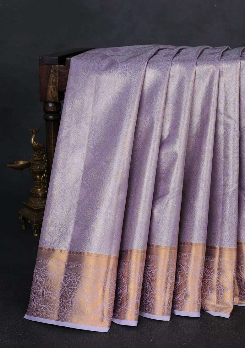 Bangalori Tissue Silk Saree Lavender With Allover Zari Woven Brocade Weaves And Zari Woven Border With Buttas And Brocade Design For Women - Indya