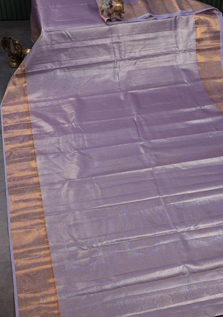 Bangalori Tissue Silk Saree Lavender With Allover Zari Woven Brocade Weaves And Zari Woven Border With Buttas And Brocade Design For Women - Indya