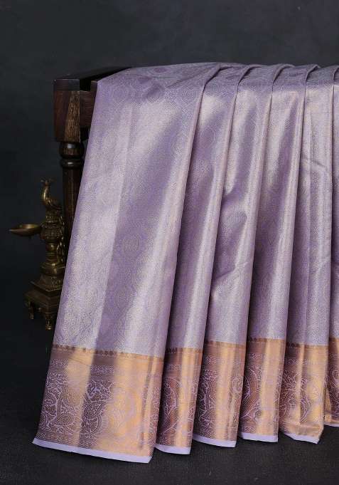 Bangalori Tissue Silk Saree Lavender With Allover Zari Woven Brocade Weaves And Zari Woven Border With Buttas And Brocade Design For Women