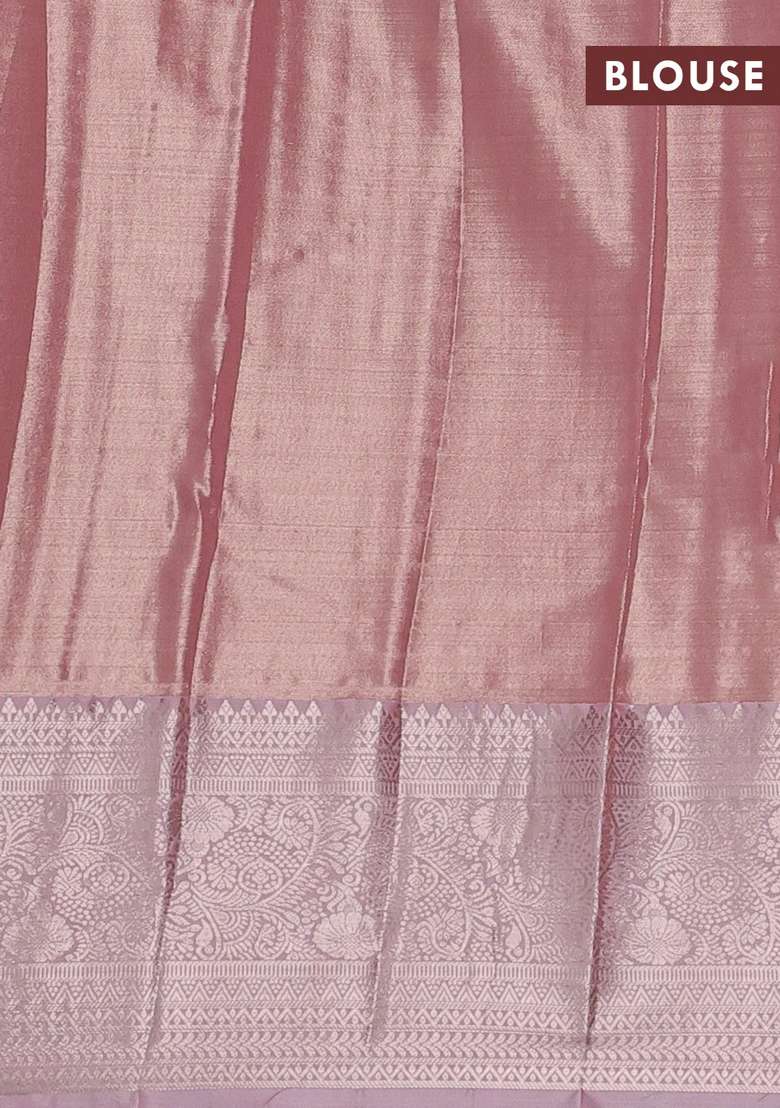Bangalori Tissue Silk Saree Peach And Baby Pink With Allover Zari Woven Brocade Weaves And Zari Woven Border With Buttas And Brocade Design For Women - Indya