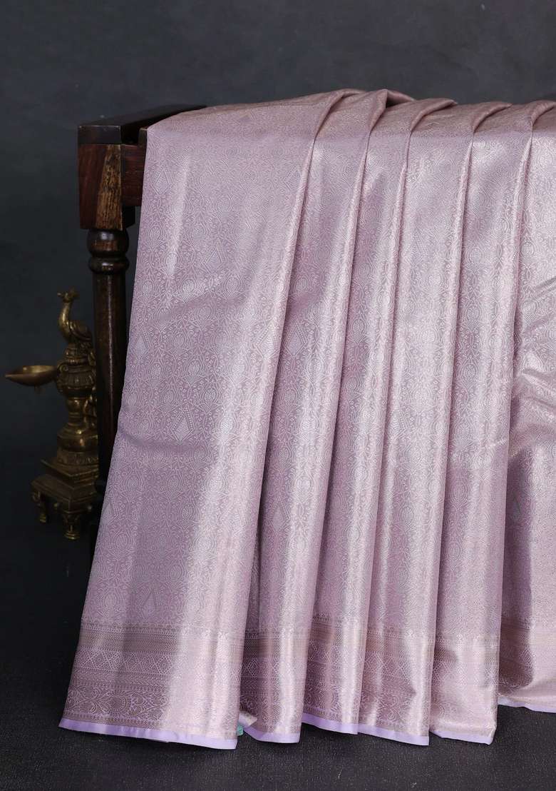 Bangalori Tissue Silk Saree Mild Lavender With Allover Zari Woven Brocade Weaves And Zari Woven Border With Buttas And Brocade Design For Women - Indya