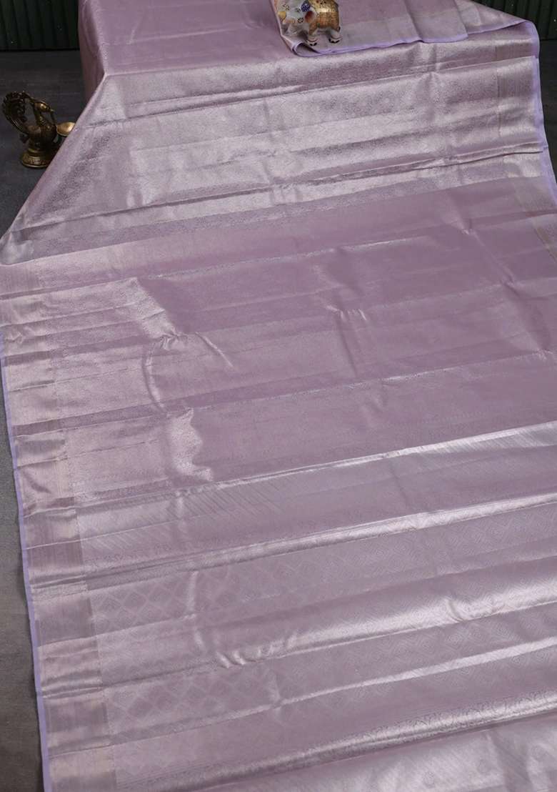 Bangalori Tissue Silk Saree Mild Lavender With Allover Zari Woven Brocade Weaves And Zari Woven Border With Buttas And Brocade Design For Women - Indya