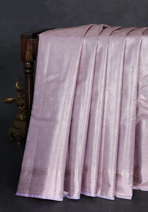 Bangalori Tissue Silk Saree Mild Lavender With Allover Zari Woven Brocade Weaves And Zari Woven Border With Buttas And Brocade Design For Women