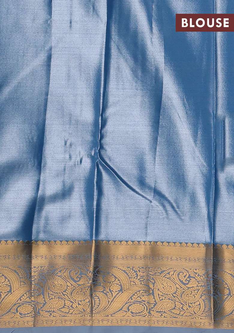Bangalori Tissue Silk Saree Bluish Grey With Allover Zari Woven Brocade Weaves And Zari Woven Border With Buttas And Brocade Design For Women - Indya