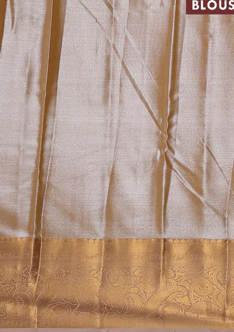 Bangalori Tissue Silk Saree Pale Orange With Allover Zari Woven Brocade Weaves And Zari Woven Border With Buttas And Brocade Design For Women - Indya