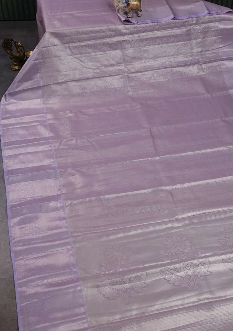 Bangalori Tissue Silk Saree Lavender With Allover Zari Woven Brocade Weaves And Long Zari Woven Border With Buttas And Brocade Design For Women - Indya